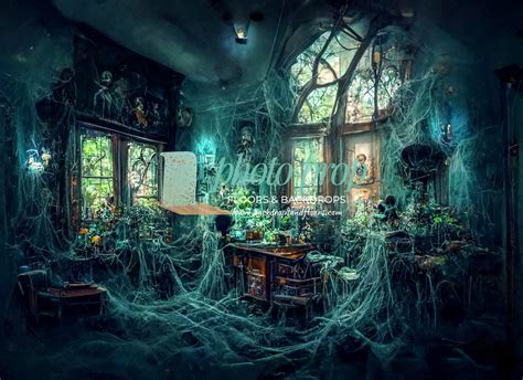 Haunted House Photography Backdrop Halloween Mansion Cobwebs