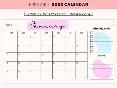 Calendario 2023 Minimalista 12 Meses Vida Imprimible Calendario Aria
