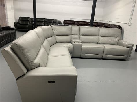 6 Piece Top Grain Leather Power Sectional W 3 Recliners And Adjustable