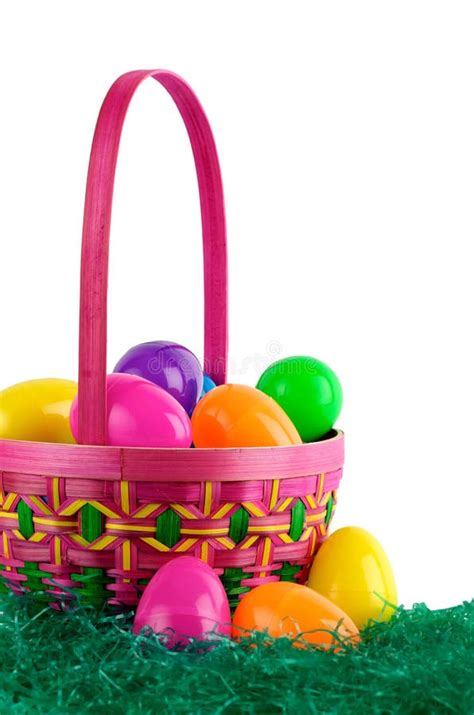 Easter Basket With Colored Eggs Stock Image Image Of Isolated T