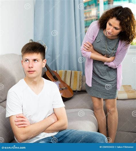 Mother Scolding Troubled Teen Boy Stock Image Image Of Female