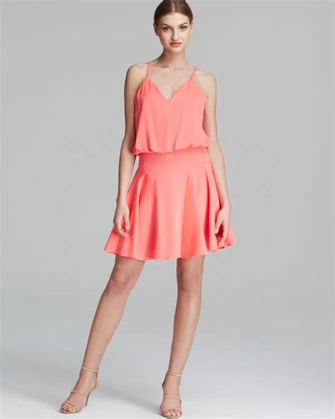 Milly Dress Stretch Crepe Blouson In Pink Fluo Coral Lyst