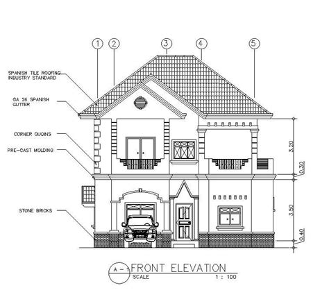 Front Elevation And Section Details Of The G1 House Autocad Dwg