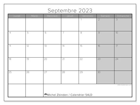 Calendrier Septembre 2023 à Imprimer “54ld” Michel Zbinden Be
