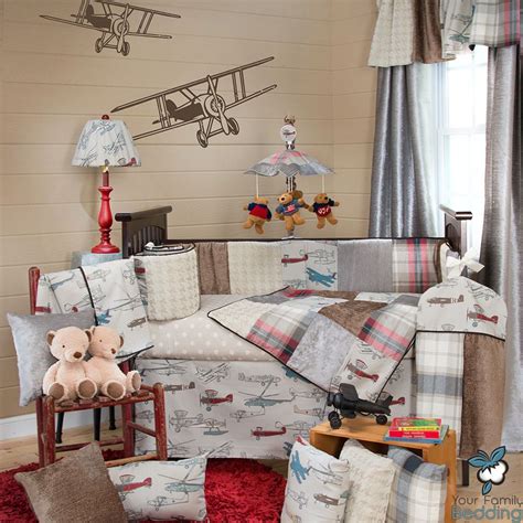 Baby Boy Vintage Air Plane Aviator Theme Infant Crib Nursery Quilt