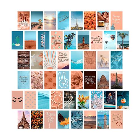 Buy Woonkit Peach Teal Wall Collage Kit Aesthetic Pictures Collage Kit