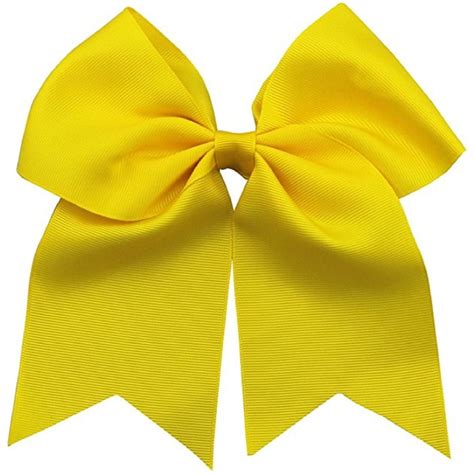 1 Yellow Cheer Bow For Girls 7 Large Hair Bows With Ponytail Holder R