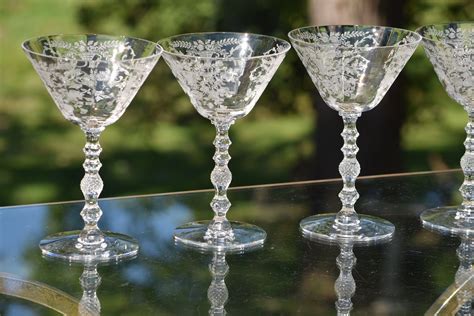 Vintage Etched Cocktail ~ Martini Glasses Set Of 4 Cambridge Portia Circa 1930 S Mixologist