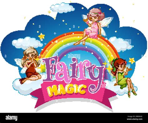 Font Design For Word Fairy Magic With Fairies Flying At Night