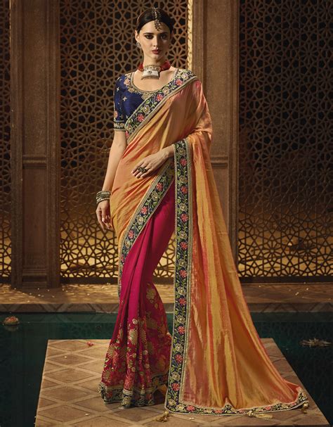 Multi Coloured Designer Embroidered Wedding Saree Sarees Designer