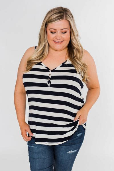 Give It To Me Striped Tank Top Navy The Pulse Boutique