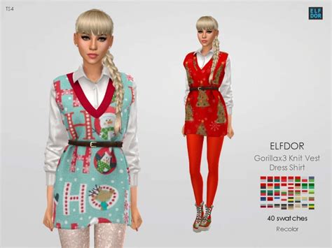 Gorillax3 Knit Vest Dress Shirt Rc At Elfdor Sims Sims 4 Updates