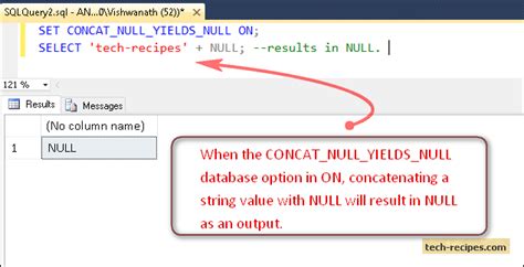 The grouping column and the concatenating one. SET CONCAT_NULL_YIELDS_NULL in SQL Server