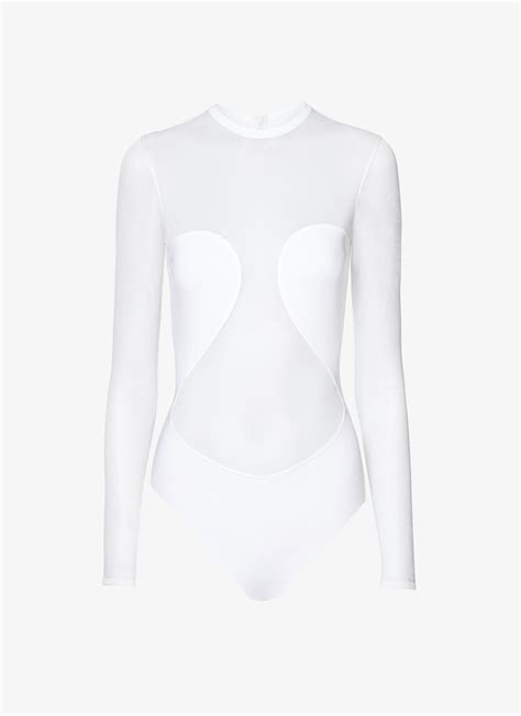 Womens White Sheer Crepe Bodysuit AlaÏa Om