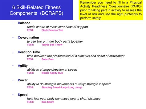 6 Skill Related Components Of Fitness Slide Share