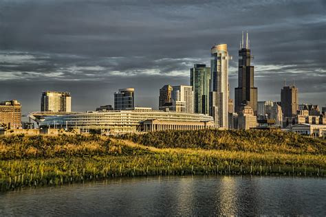 Chicago Skyline And Nature Preserve At Sunrise Photograph By Sven