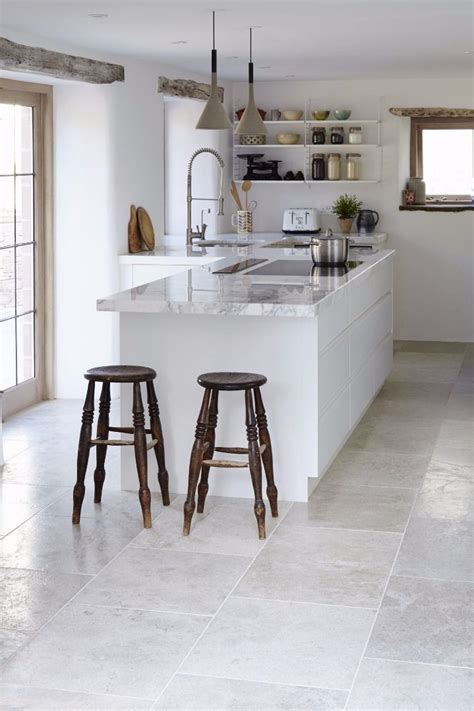 Gray Brushed Limestone Kitchen Floor Tiles 