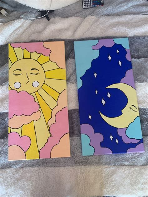 Sun And Moon Acrylic Painting Canvas Painting Designs Mini Canvas