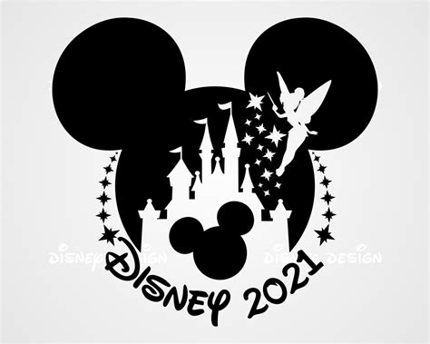 Disney Castle Mickey Mouse Head Silhouette Tinker Bell Peter Etsy