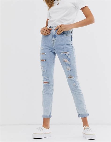 New Look Ripped Skinny Jeans In Light Blue Asos