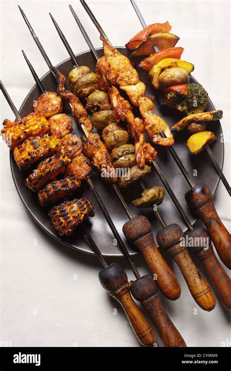 Barbecue Kebab Platter Are Small Pieces Of Meat On Skewers Roasted Over