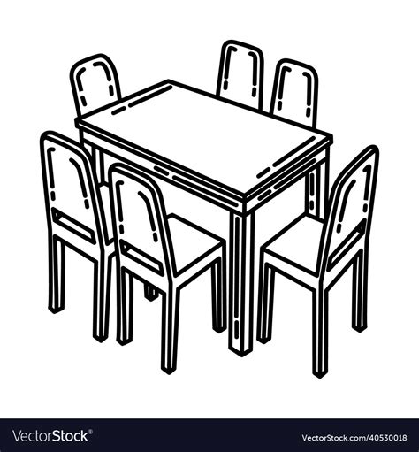 Dining Table Icon Doodle Hand Drawn Or Outline Vector Image