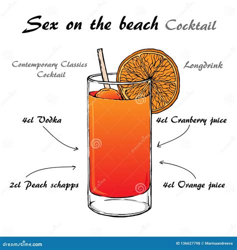 Hand Drawn Illustration Of Cocktail Sex On The Beach 1 Stock Vector