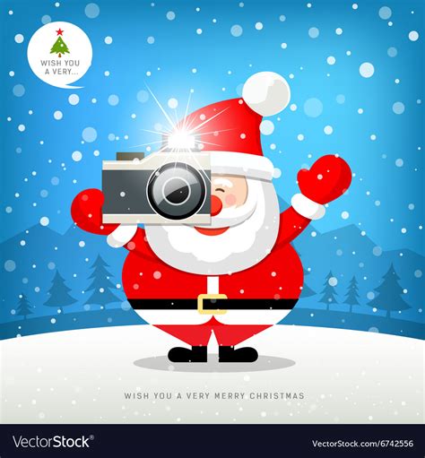 Merry Christmas Santa Claus Hand Holding Camera Vector Image