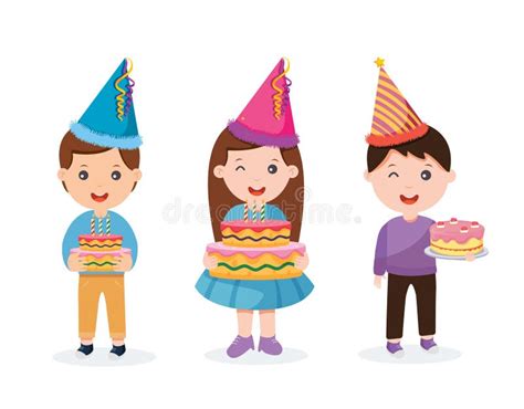 Children With Cake Celebrating A Birthday Party Vector Illustration