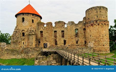 View Of Ruins Of Ancient Livonian Castle In Old Town Of Cesis Latvia