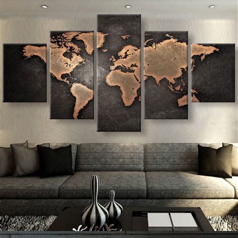 Rustic World Map Canvas Set Cool Wall Art Apartment