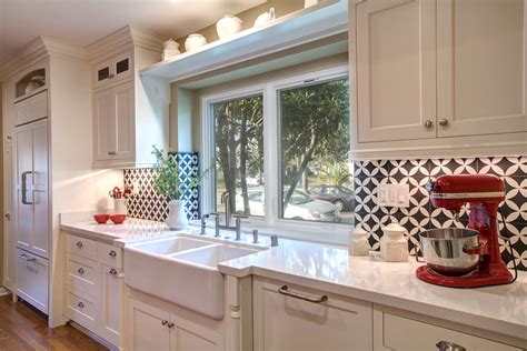 Black And White Backsplash Farmhouse Sink