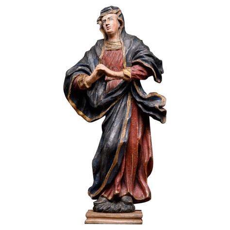 18th C Polychromed Fruitwood Carved Statue Depicting Maria Magdalena