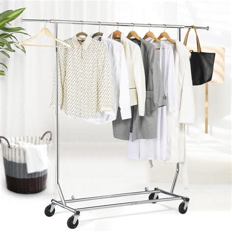 Rolling clothes rack with lower shelf, heavy duty double adjustable, portable. SmileMart Commercial Heavy Duty Garmet and Clothing ...