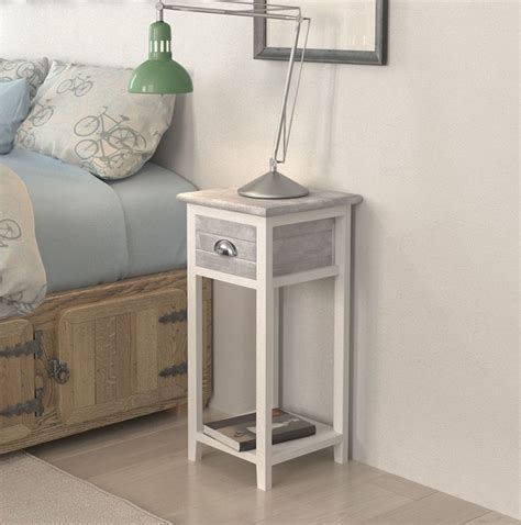 Small Bedside Table Lamp Phone Stand With Storage Drawer