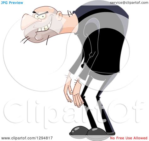 Clipart Of A Grinning White Evil Man With A Hunched Back Royalty Free