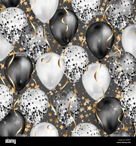 Seamless Pattern Glossy Black And White Shiny Realistic 3d