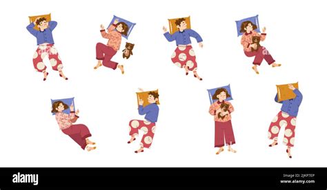 Children Sleeping Poses Little Boys And Girls Wear Pajama Lying In Bed
