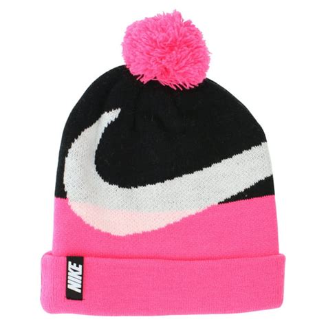Nike Nike Girls Swoosh Pom Beanie Hat And Gloves Set Hot Pink