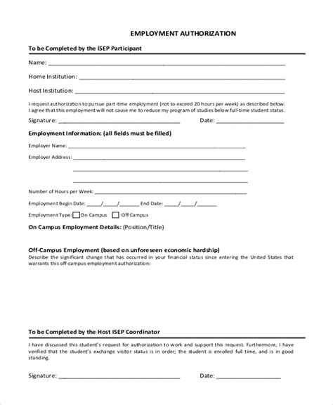 Work Authorization Form Template