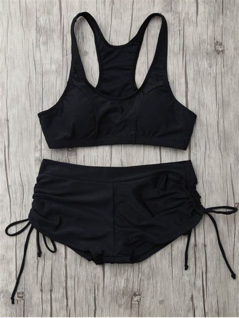 Off Lace Up Padded Sporty Bikini Set In Black Zaful