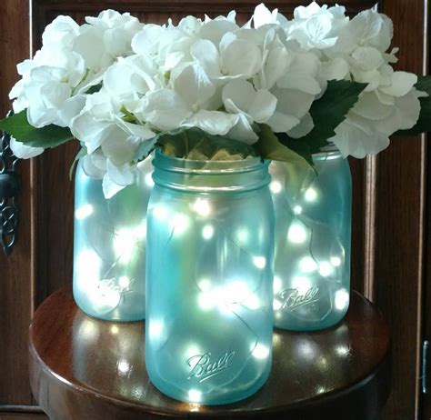 Mason Jar With Fairy Lights Centerpieces Blue Snlartdesign