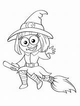 Witch Halloween Broom Coloring Pages Colouring Cute Colour Flying Printable Pdf Coloringpage Ca Illustration Primarygames Check Category Vector Book Preview sketch template