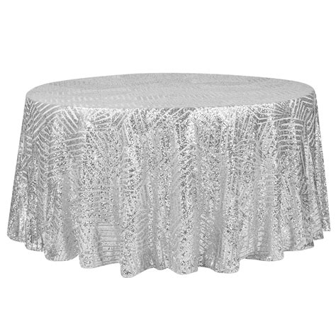 Geometric Glitz Art Deco Sequin Tablecloth 120 Round Silver Cv Linens