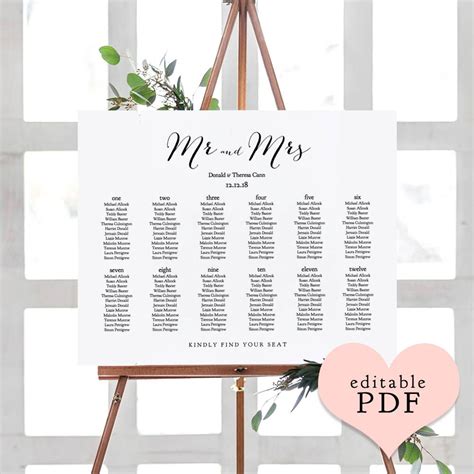 Wedding Seating Chart Template Printable Tables Or Alphabetical Sweet