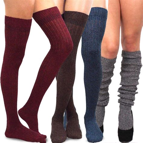 Teehee Womens Fashion Extra Long Cotton Thigh High Socks 4 Pair Pack
