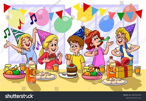 Cartoon Kids Party Poster Big Table Stock Vector Royalty Free