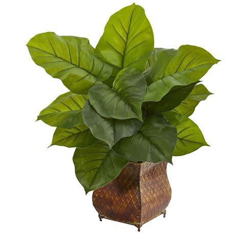 Large Leaf Philodendron Artificial Plant In Metal Planter Real Touch