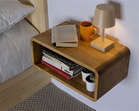 Curved Wooden Floating Nightstand For Bedroom Handmade Bedside Table