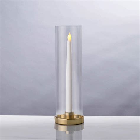 Hurricane Taper Candle Holder Clear Glass Chimney With Brass Base 12 Inch Tall 3 Inch